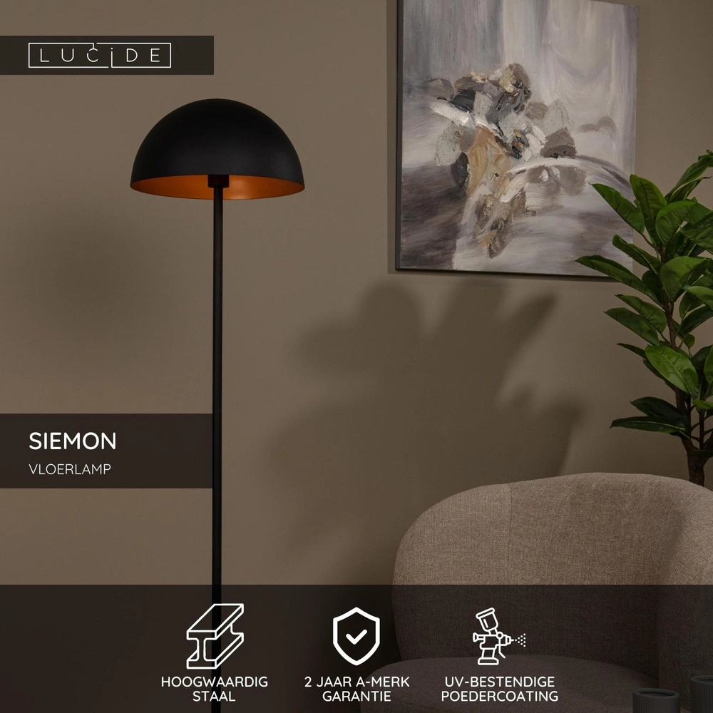 Design floor lamp Siemon Black Lucide 5411212451668