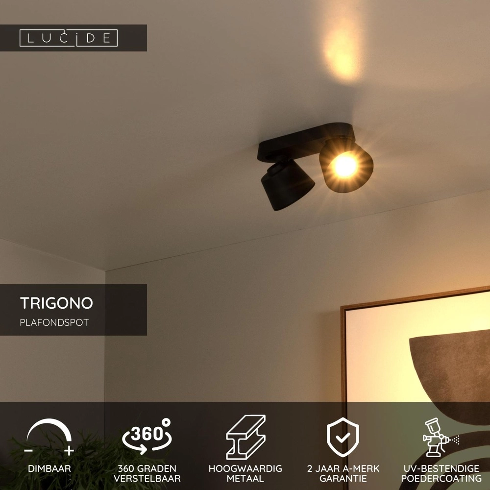Ceiling spotlight Trigono Double Black Lucide 5411212093134
