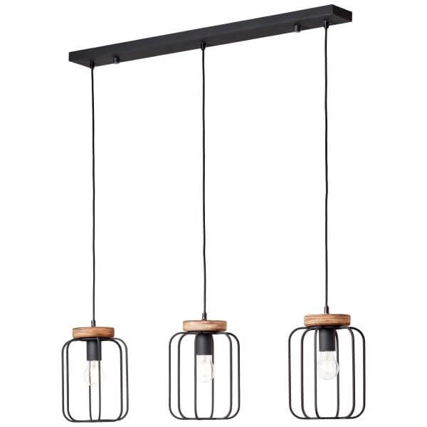 Hanging lamp Tosh Beam 3-light black with wood brown Brilliant 4004353395352