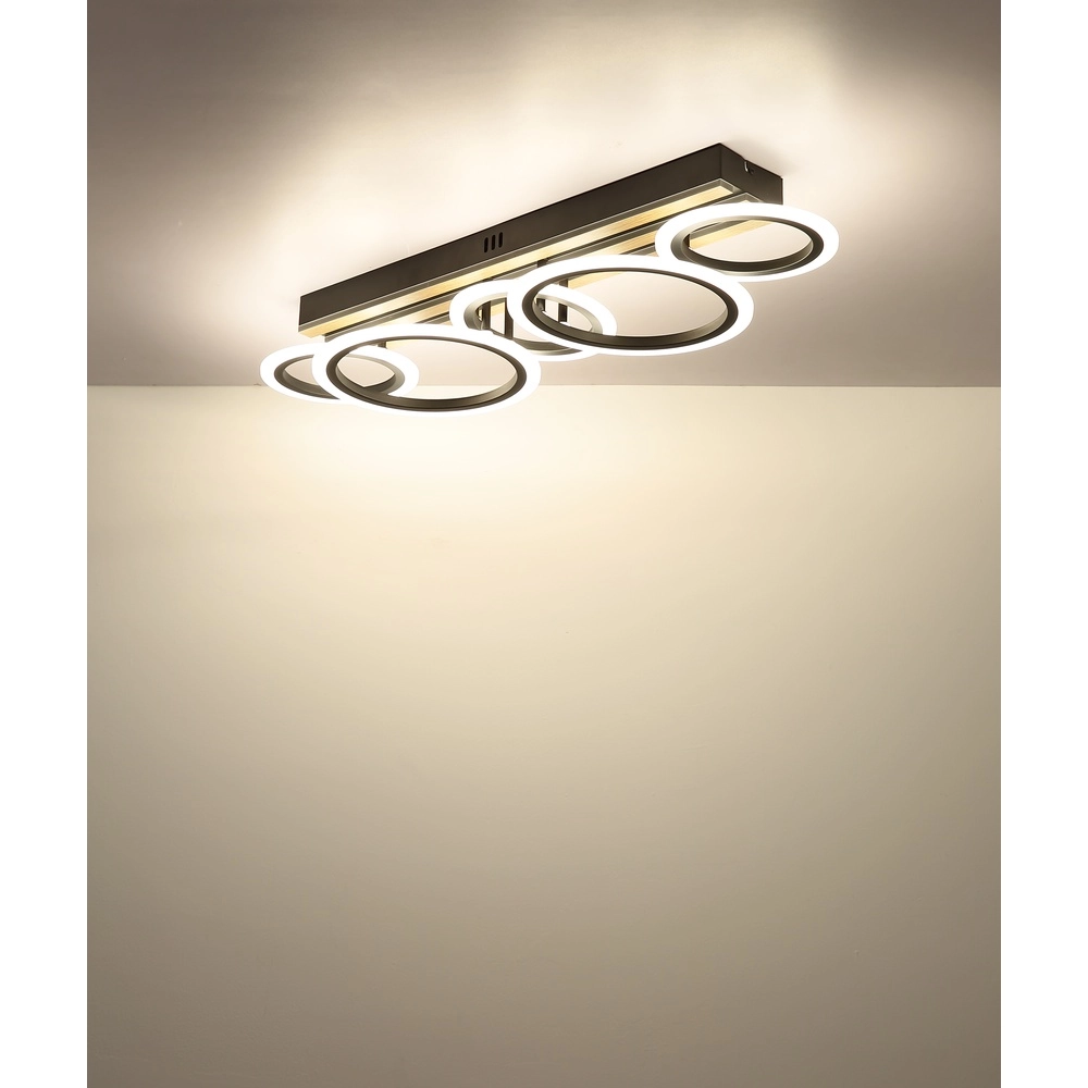 Ceiling lamp Blevins Black with wood 5 rings Globo 9007371578160
