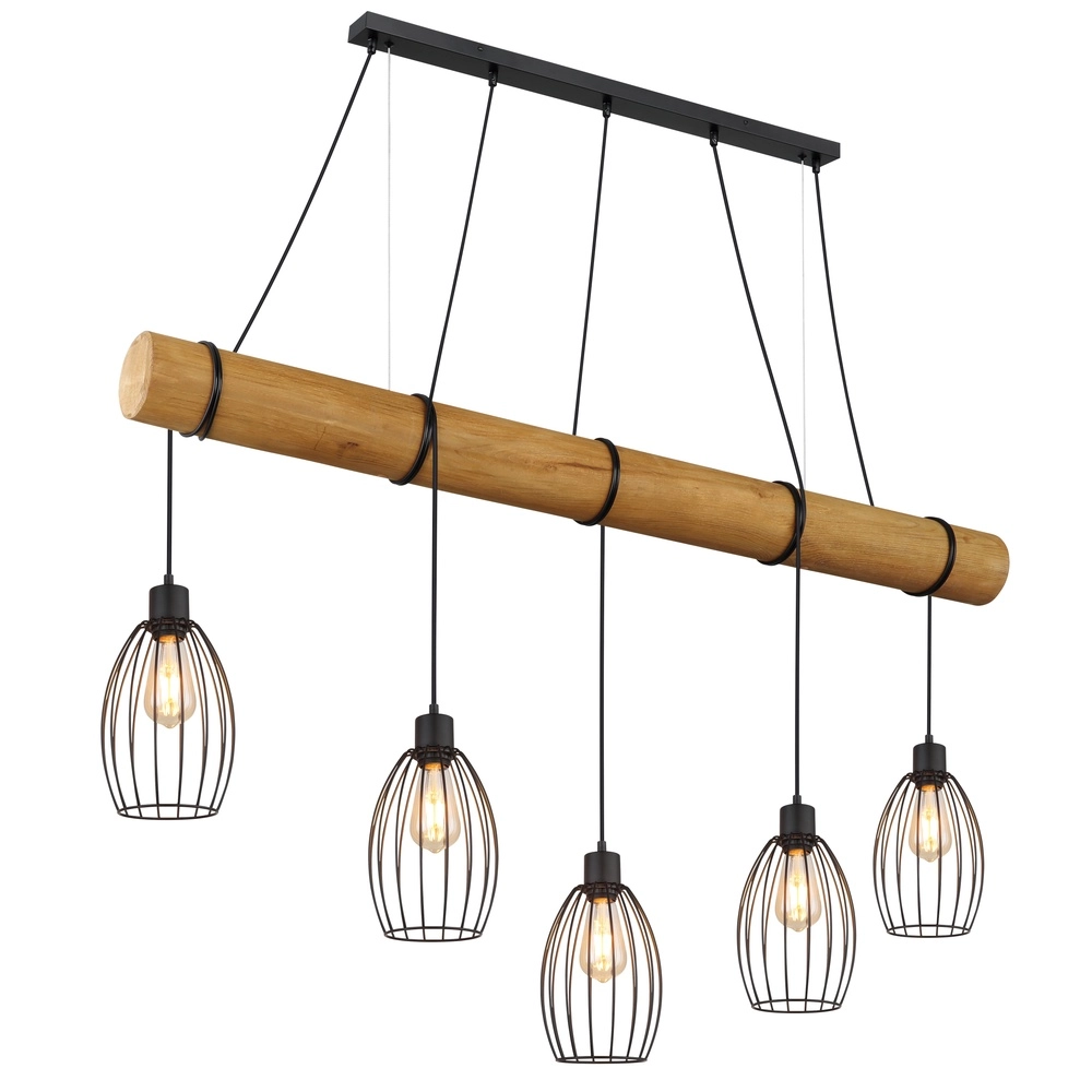 Country Pendant Lamp Berti 5-light wood with black