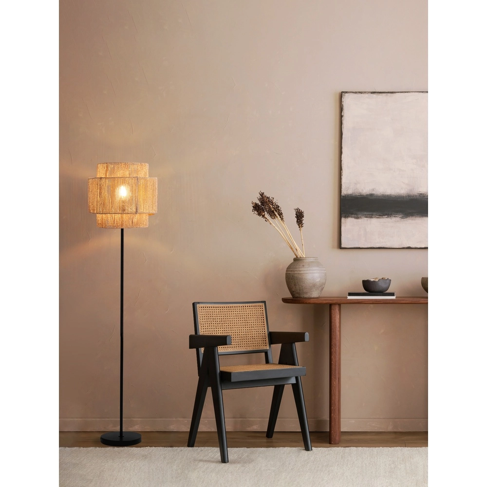 Floor lamp Lito black and rattan