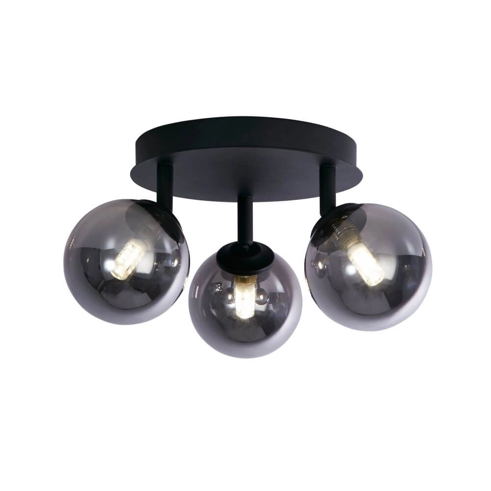 3-light ceiling lamp Crosby black with smoke glass Searchlight 5053423242002