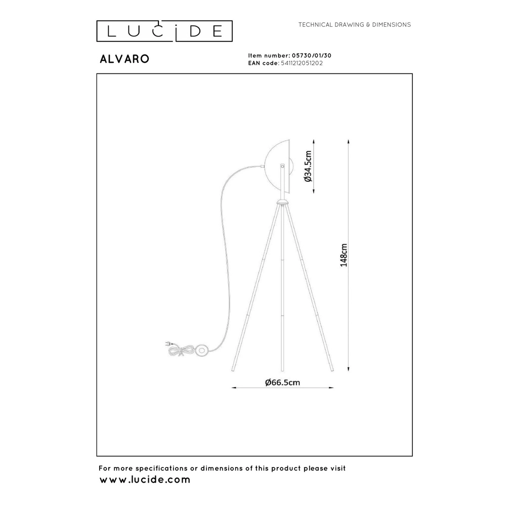 Industrial floor lamp Alvaro Black Lucide 5411212051202