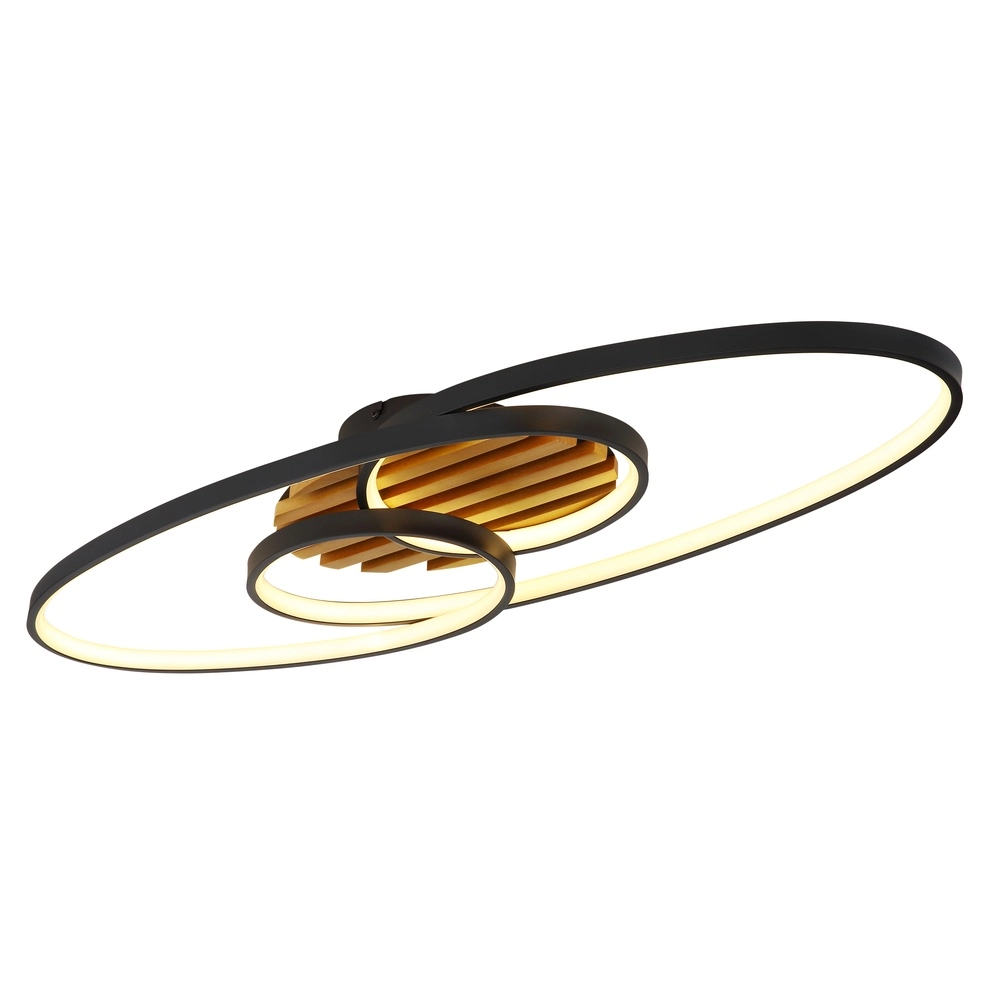 Oval ceiling lamp Tisha I black with wood