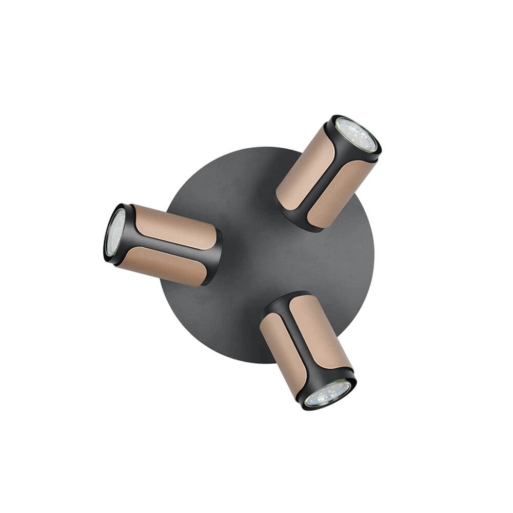 3-light surface-mounted spotlight Gillan black with brown Trio 4017807640441