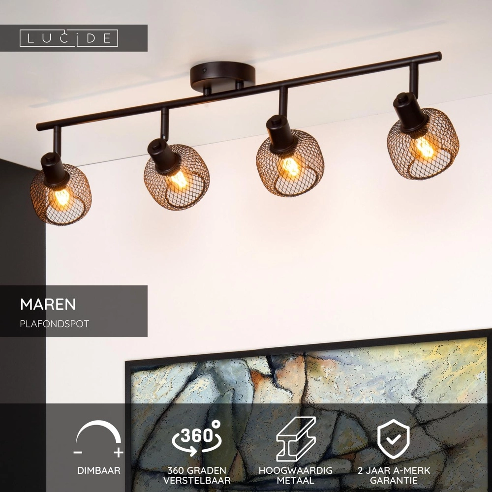 Ceiling light Maren 4-light black Lucide 5411212771117