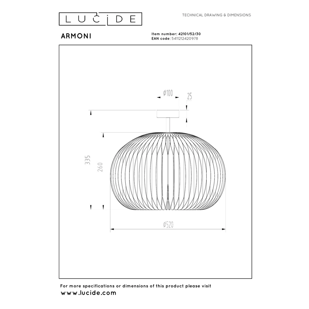 Ceiling light Armoni Ø 52cm black Lucide 5411212420978