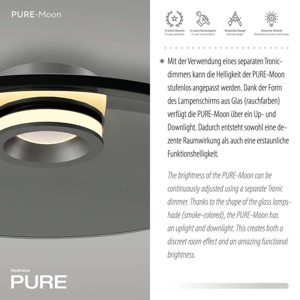 Ceiling lamp Pure Moon Ø 50cm - platinum with smoke glass Paul Neuhaus 4012248386347
