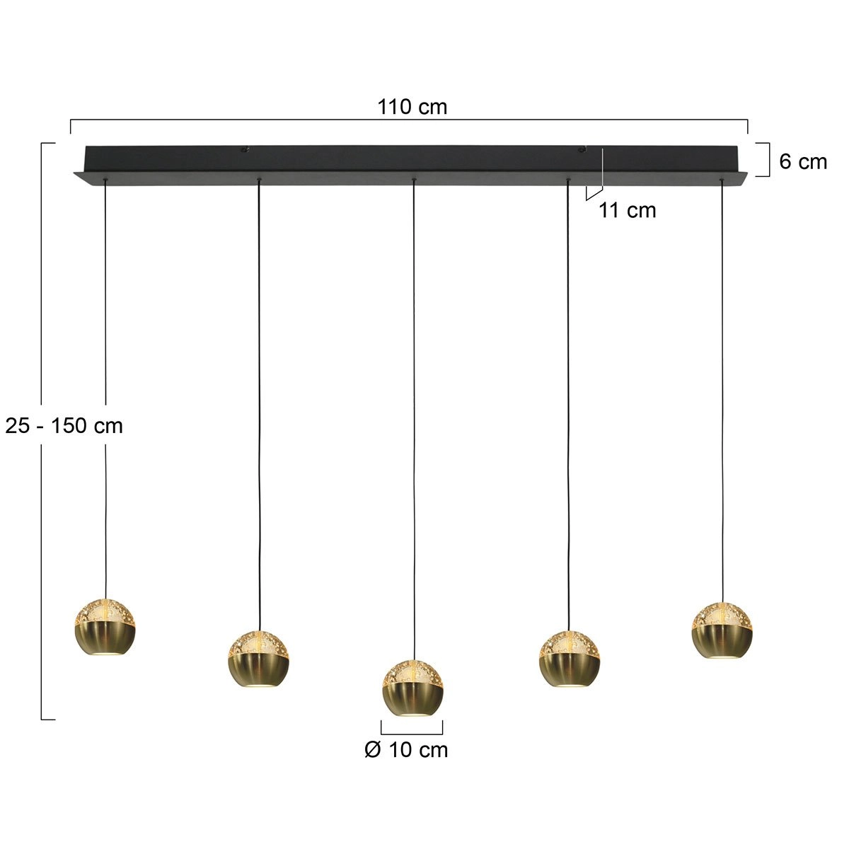 5-light dining table pendant lamp Belluno LED - brass gold with glass Steinhauer 8712746183894