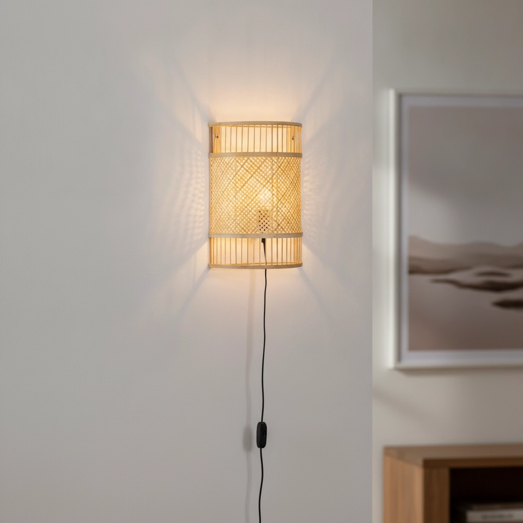 Bamboo wall lamp Pale with cable