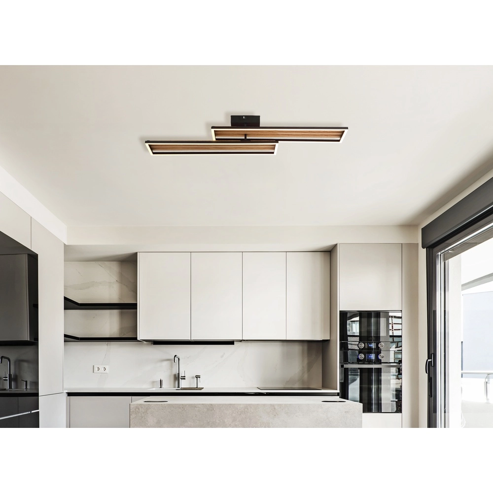 Modern ceiling lamp Dakari I black with wood 90cm Globo 9007371528783