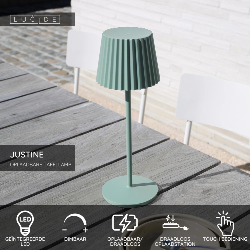 Rechargeable table lamp Justine green with charging station Lucide 5411212272225