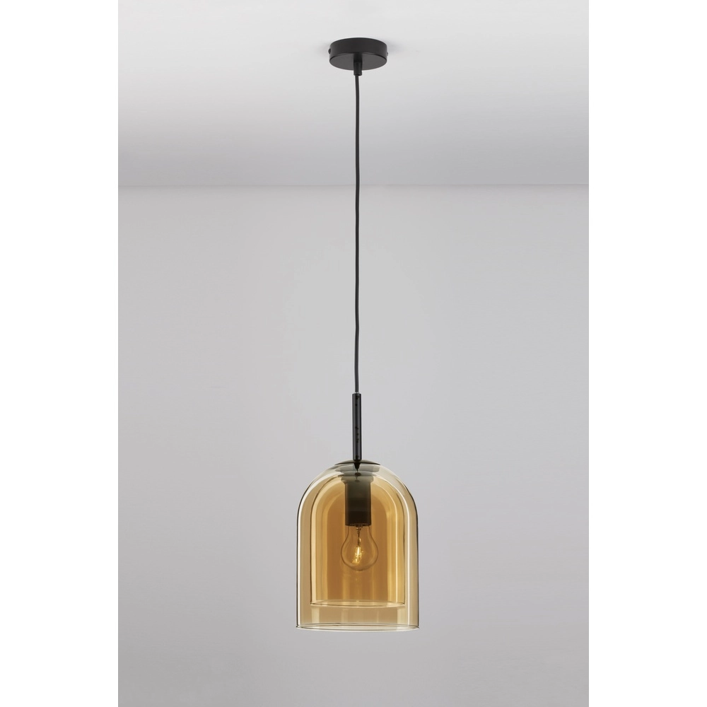 Pendant lamp Velor Single black with amber glass