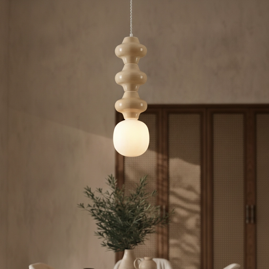 Pendant lamp Clio L yellow ceramic with white glass