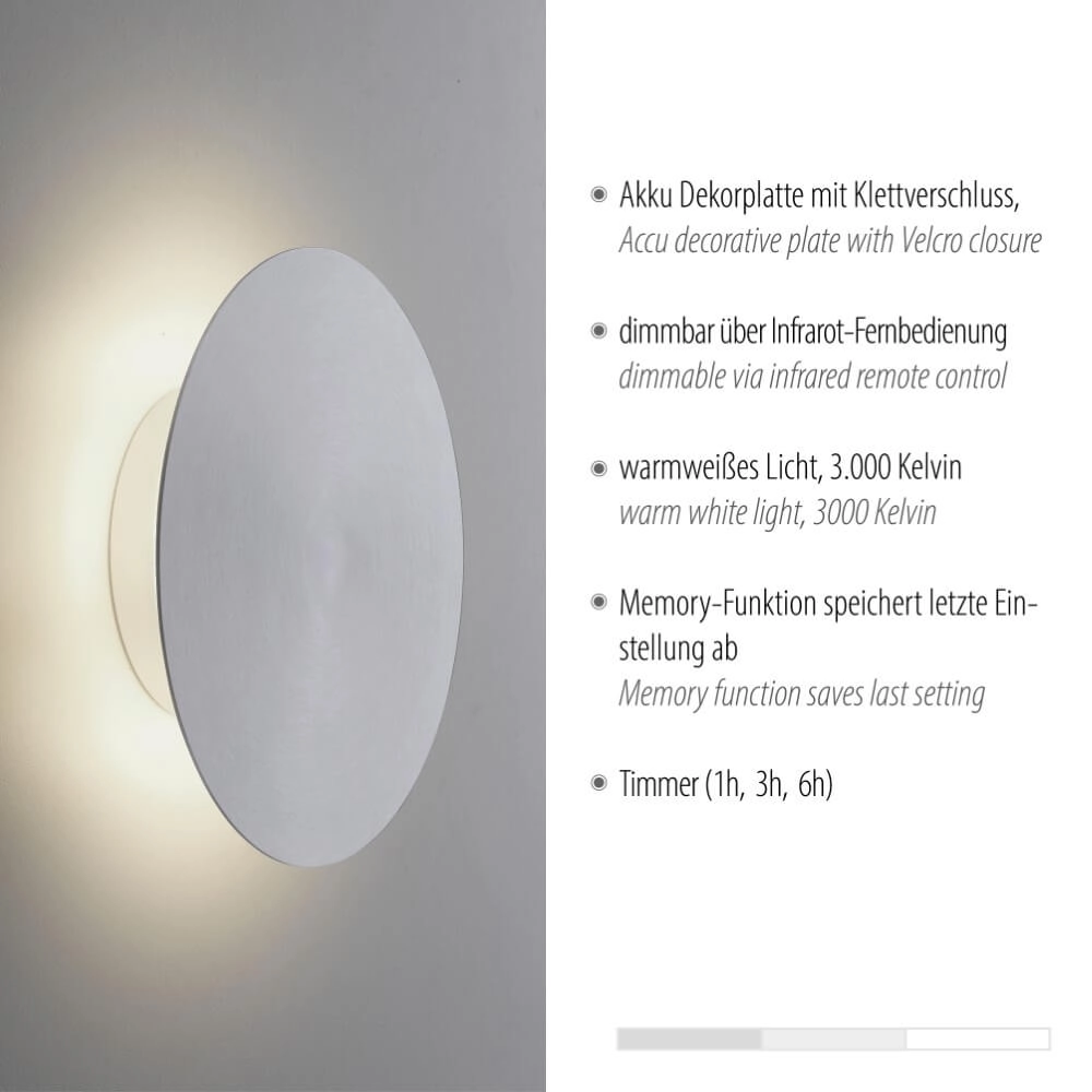 Design wall lamp Akku Puntua Ø 18cm aluminum Paul Neuhaus 4012248372500