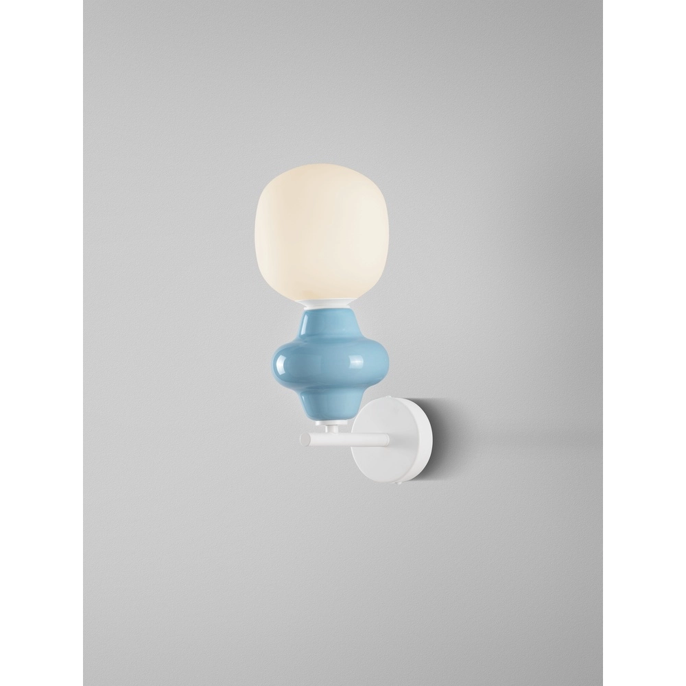 Wall lamp Clio blue ceramic with white glass