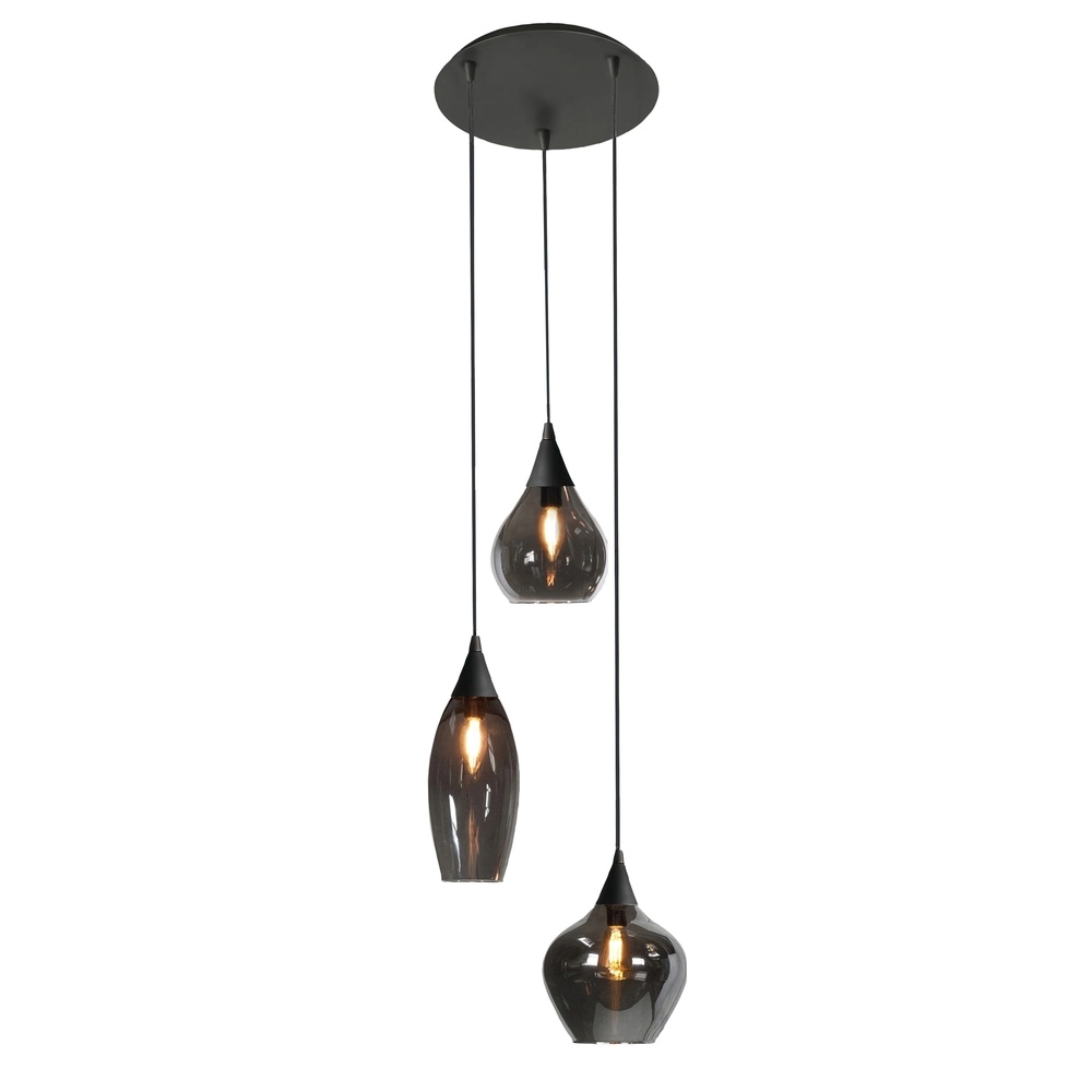 Pendant lamp Cambio Black 3-light smoke glass