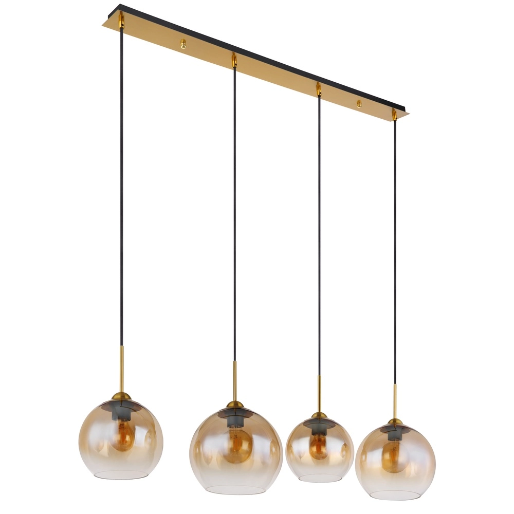 Golden pendant lamp Jamessa 4-light with amber glass Globo 9007371432691