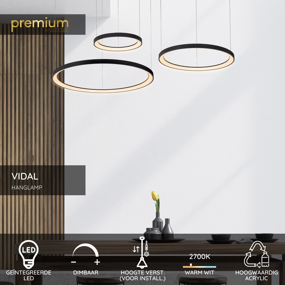 Black pendant lamp Vidal Design Premium by Lucide 5411212460950