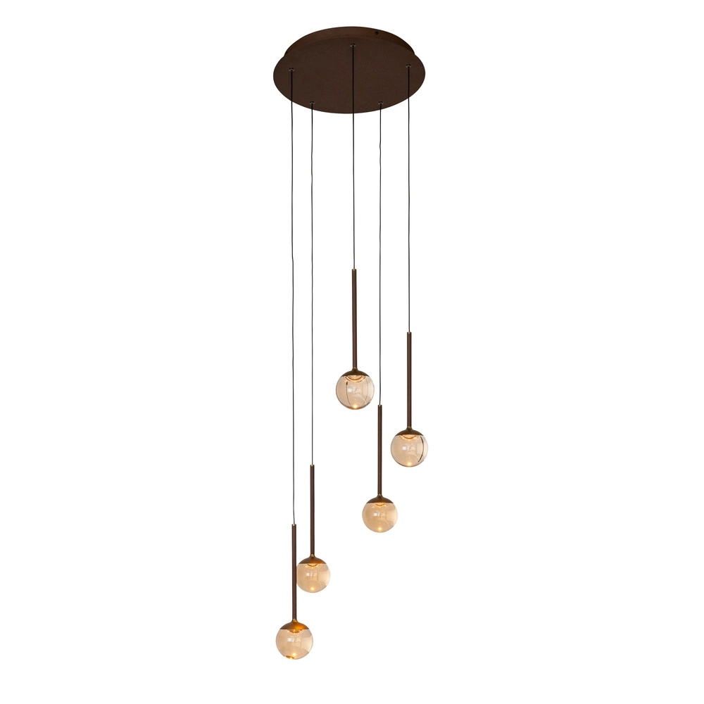 Design pendant lamp Calina 5-light with amber spheres