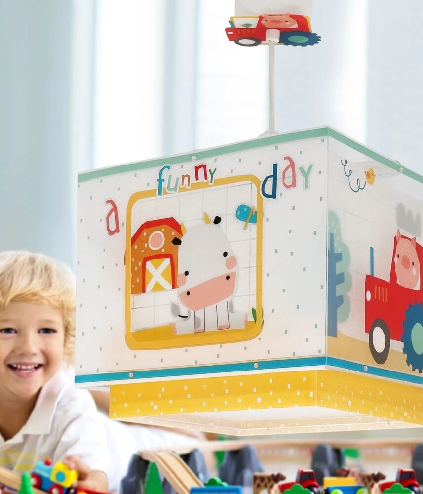 Children's room pendant lamp My Farm yellow with white Dalber 8420406634029