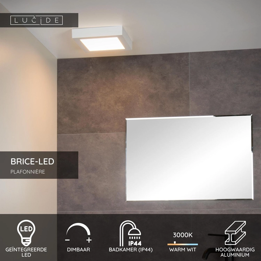 Ceiling light Brice-Led 22cm square IP44 white Lucide 5411212281340