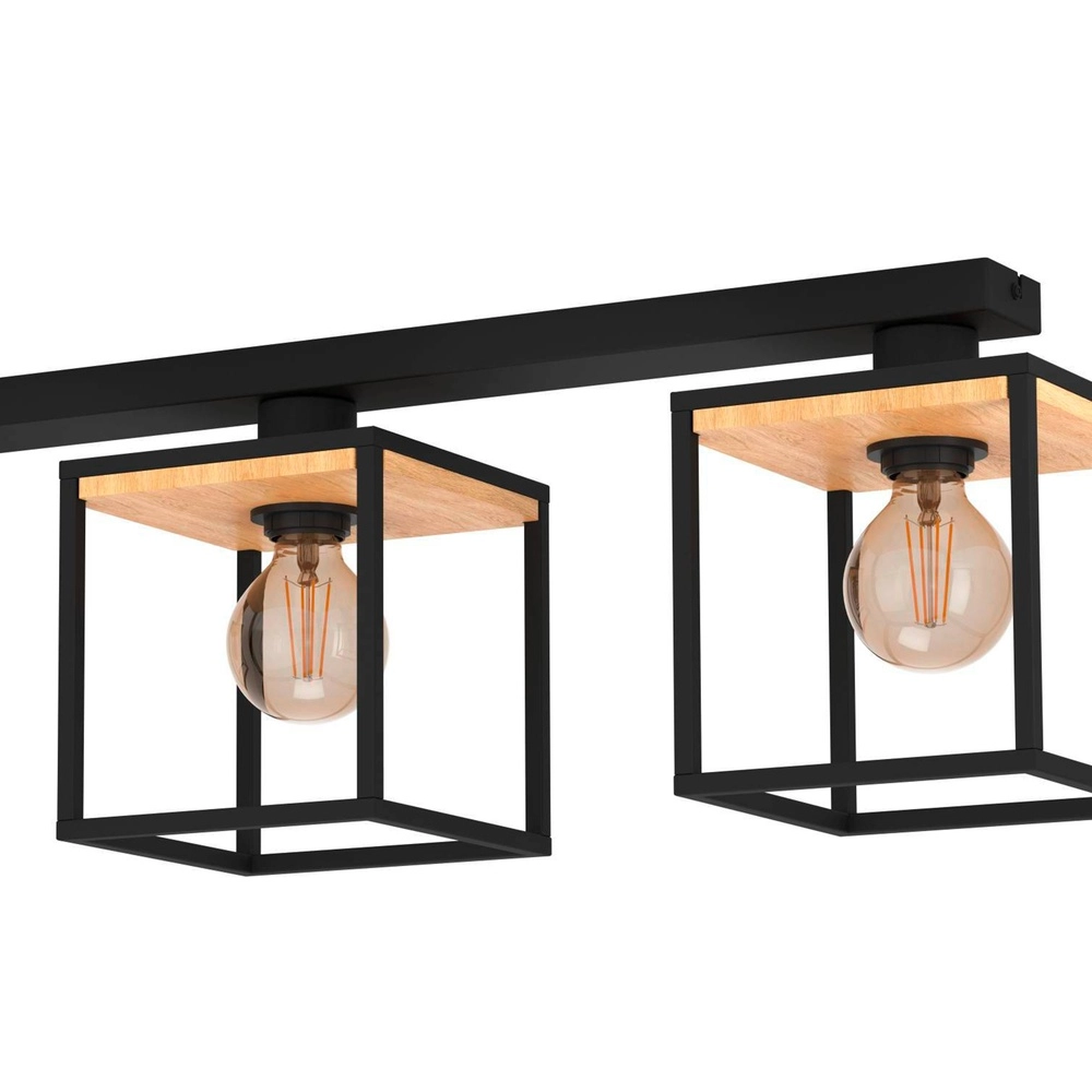 3-light ceiling lamp Libertad black with wood Eglo 9002759998561