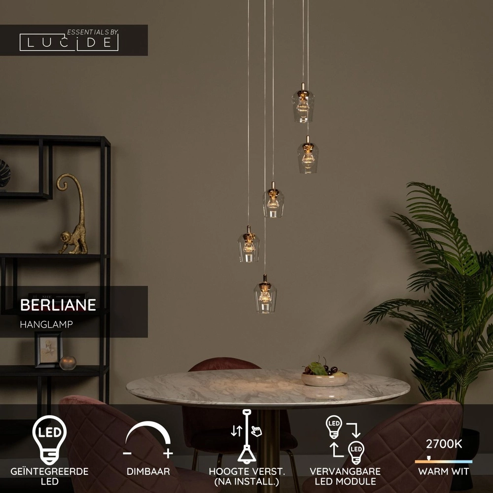 Unique pendant lamp Berliane 5-light round Lucide 5411212011015