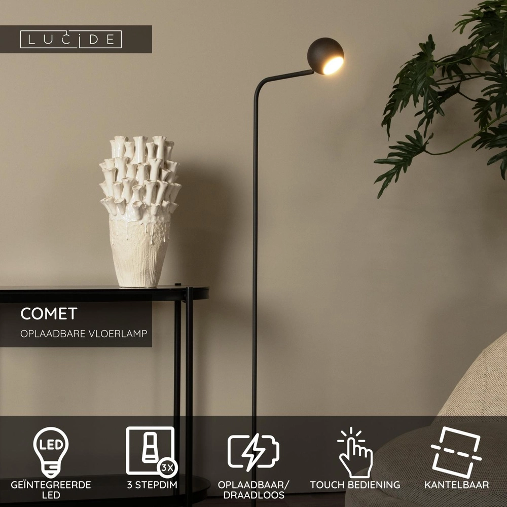 Rechargeable reading lamp Comet Black Lucide 5411212361301