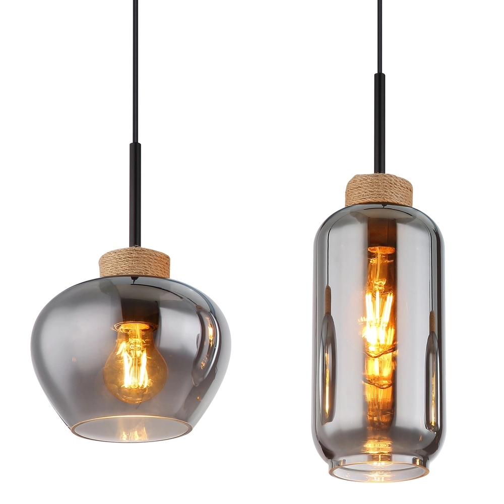 Design pendant lamp Matt 4-light black with smoke glass Globo 9007371438518