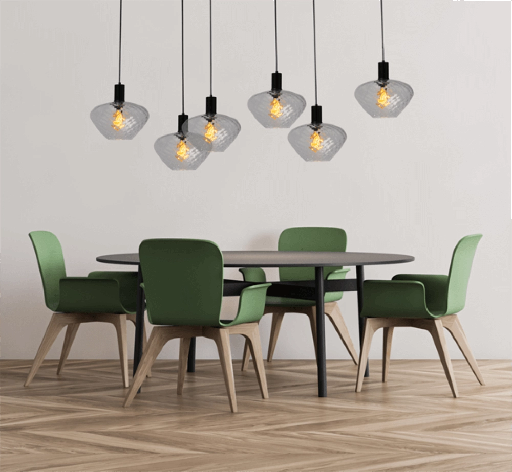 6-light hanging lamp - black - Porto with Blossom clear lenses Masterlight 8718121270517