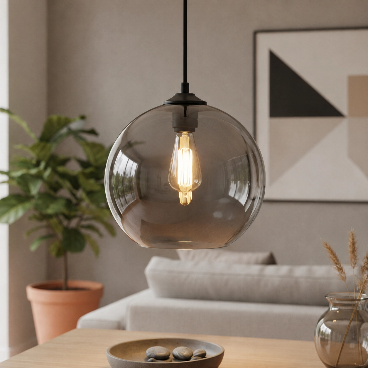 Hanging lamp Marino gray glass Ø30 cm