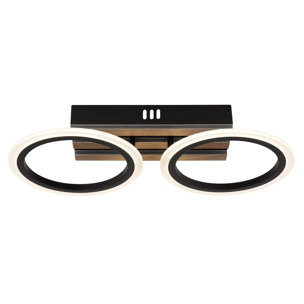 Ceiling lamp Blevins black with wood 2 rings Globo 9007371572168