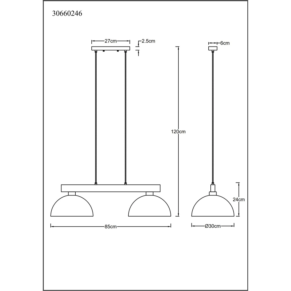 Country Pendant Lamp Romy 2-light black with wood Globo 9007371583355