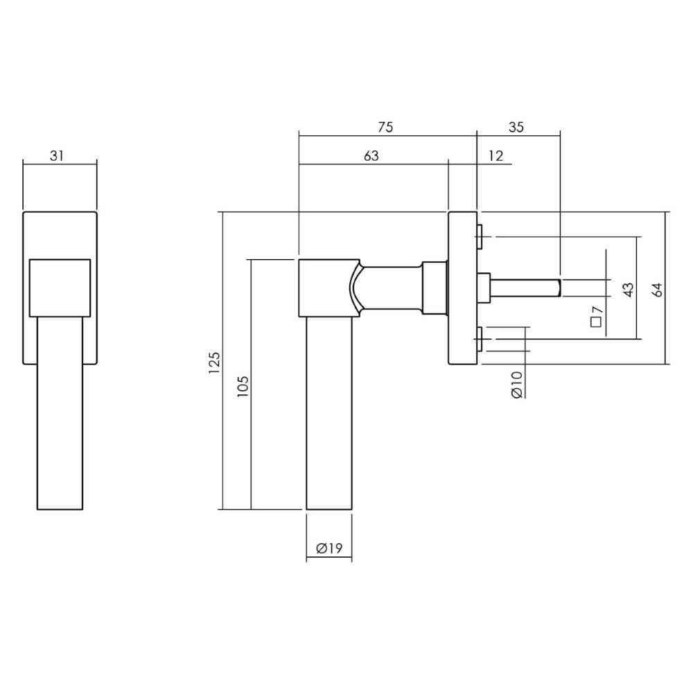 Window handle L-shape Recht Stainless steel Intersteel 8714186562017