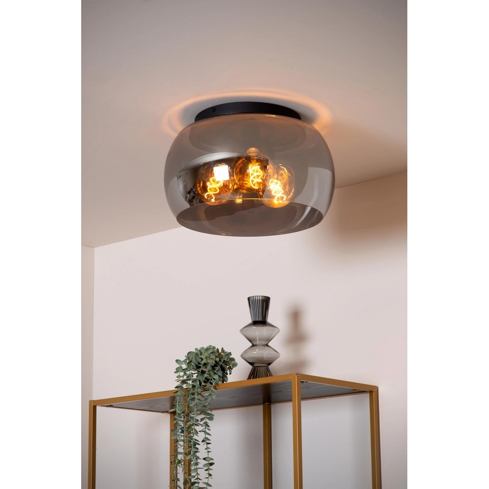 Ceiling lamp Olivia Ø 40cm black with smoke glass Lucide 5411212452085