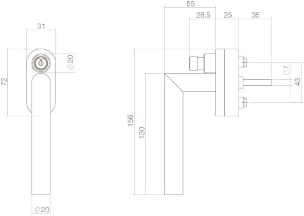Window handle angle Ventra lockable stainless steel Intersteel 8714186366684