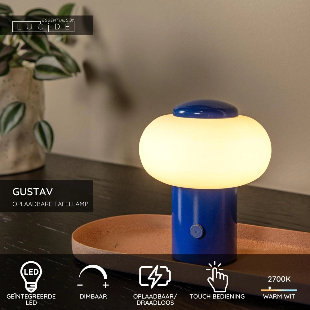 Rechargeable table lamp Gustav blue Lucide 5411212442062