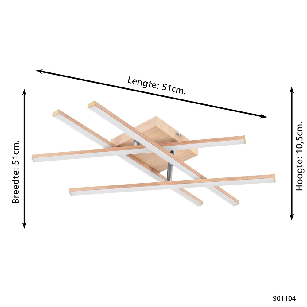 Wood look led ceiling light Lasana 4 51x51cm Eglo 9008606310302