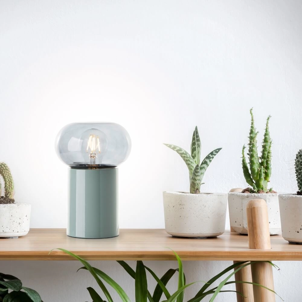 Green table lamp Knut with smoke glass Brilliant 4004353430152