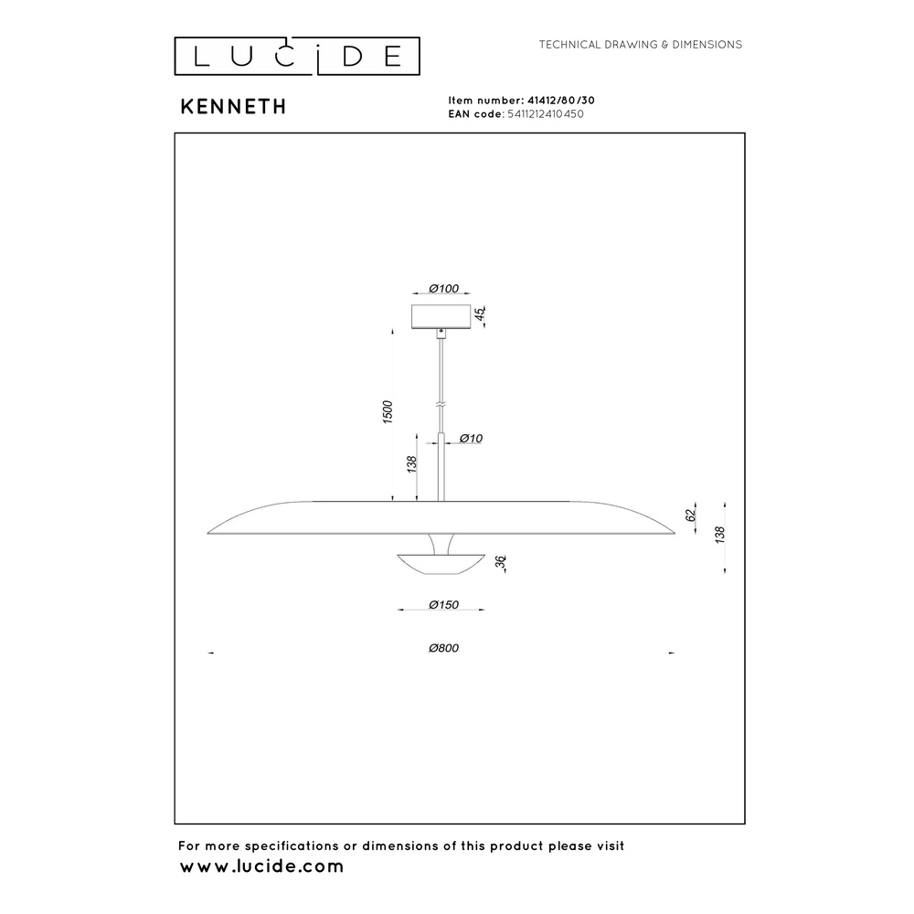 Design pendant lamp Kenneth black Ø 80cm Premium by Lucide 5411212410450