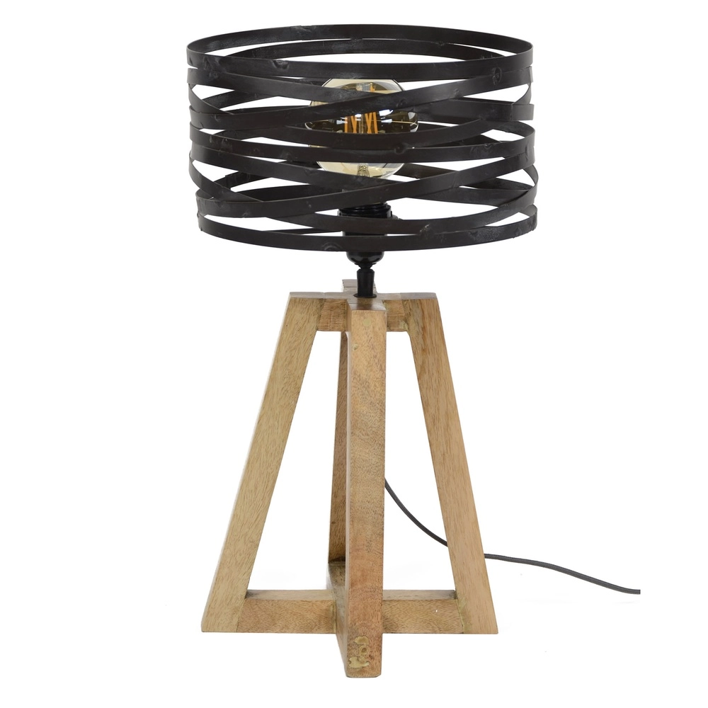 Industrial table lamp Twist Ø 29cm - wood with grey Lyora 8716803511804