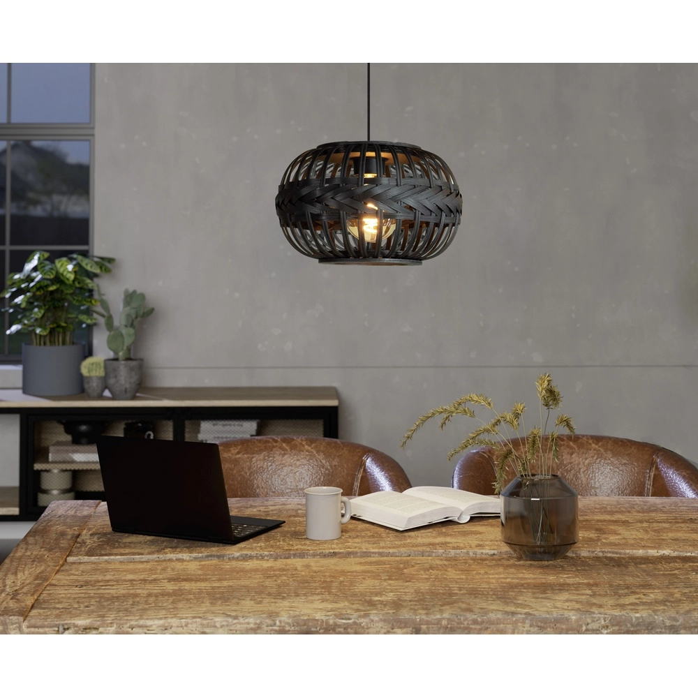 Black pendant lamp Towcester Ø 38cm - wood Eglo 9002759439132