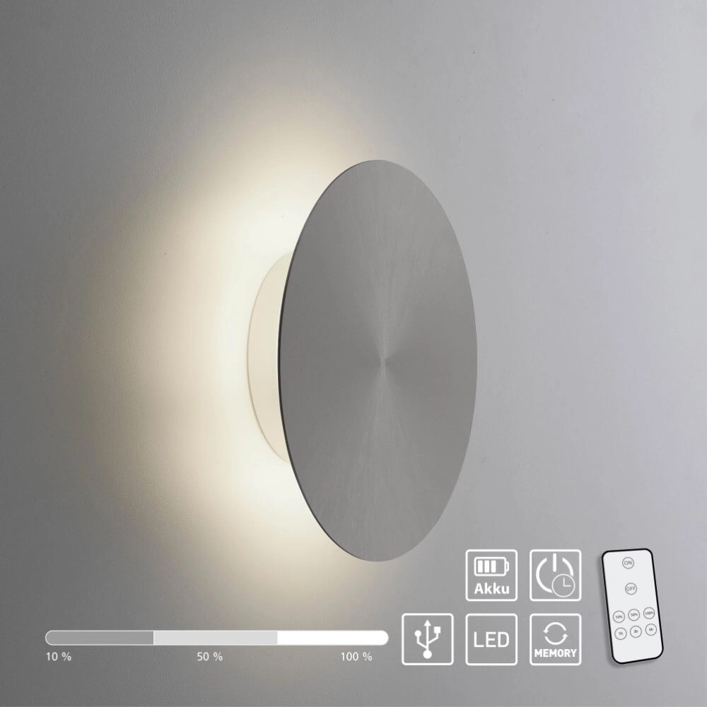 Design wall lamp Akku Puntua Ø 18cm grey Paul Neuhaus 4012248372487