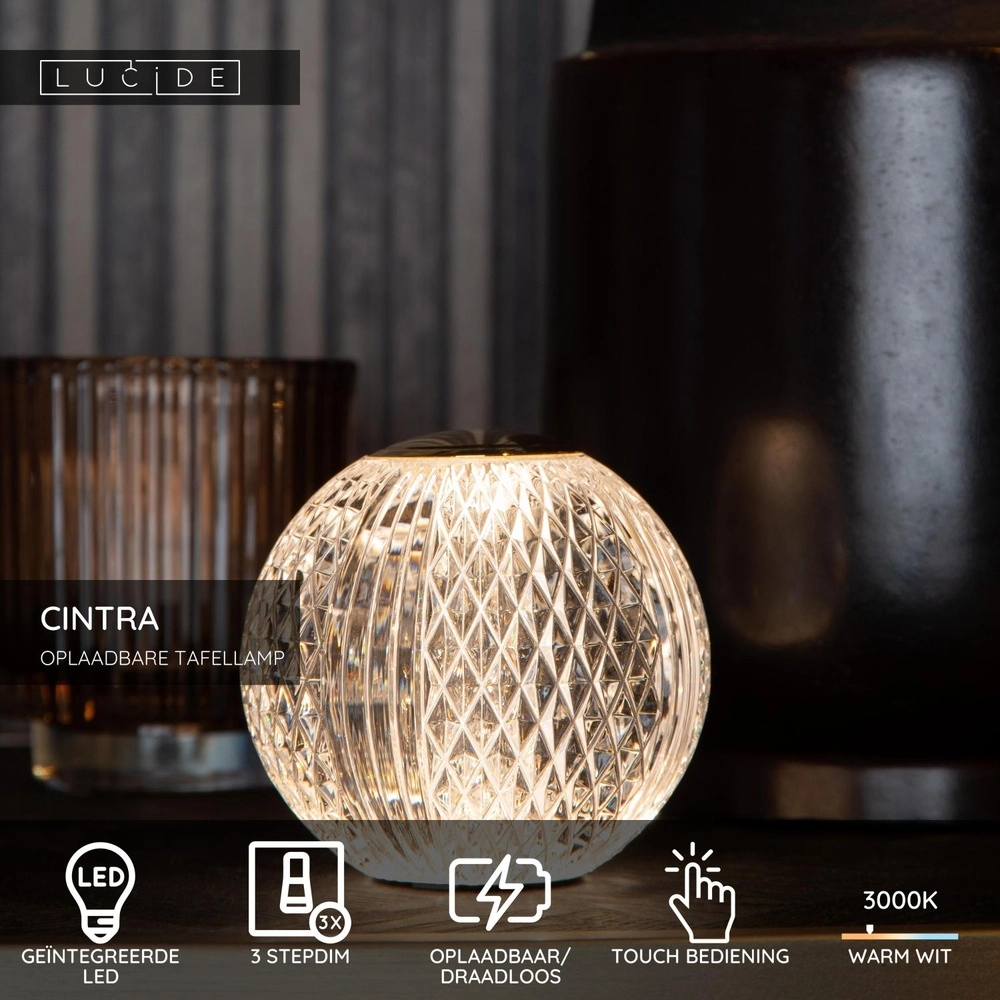 Golden table lamp Cintra rechargeable Ø 11cm - 3000K Lucide 5411212134363