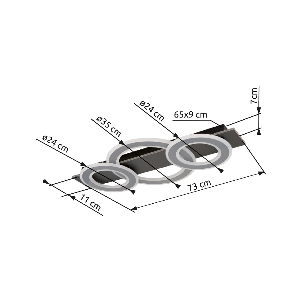 Design ceiling lamp Jayden anthracite 3 rings Globo 9007371456055
