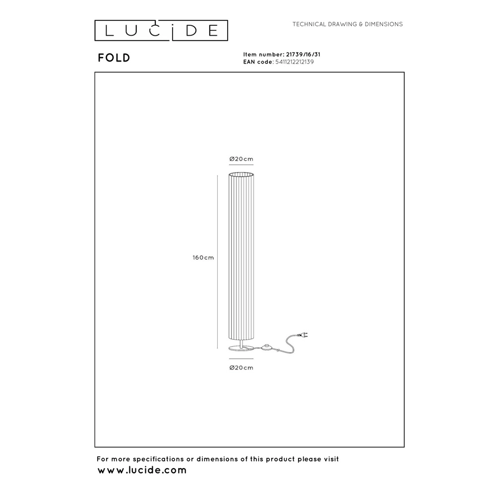 Design floor lamp Fold Ø 20cm x 160cm Lucide 5411212212139