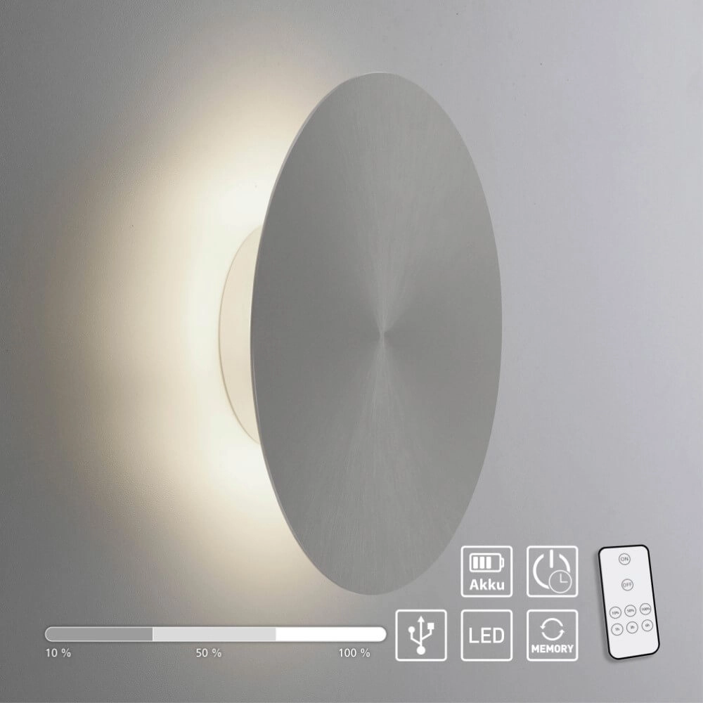 Design wall lamp Akku Puntua Ø 25cm grey Paul Neuhaus 4012248372517