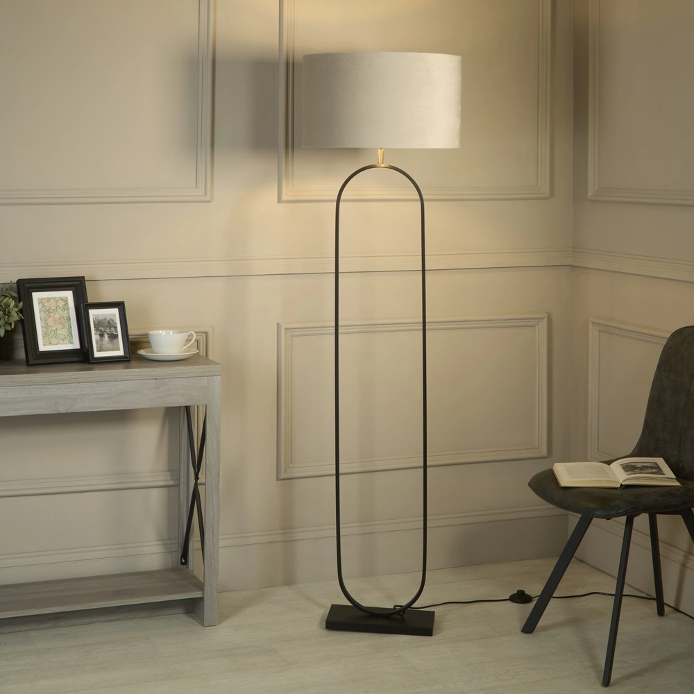Floor lamp Modish black with taupe shade Searchlight 5053423307589
